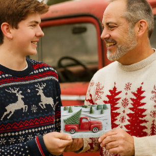 Scène hivernale avec carte de Noël camion rouge