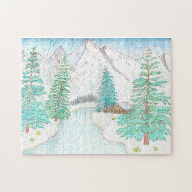 Scène hivernale avec montagnes  Puzzle (Horizontal)