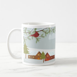 Scène hivernale avec Mug d'oiseaux rouges
