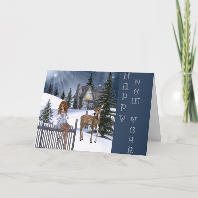 Scène hivernale de fée et de cerf Invitation à la  (Devant)