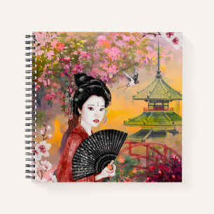 Scène Japonaise Avec Un Carnet Femme