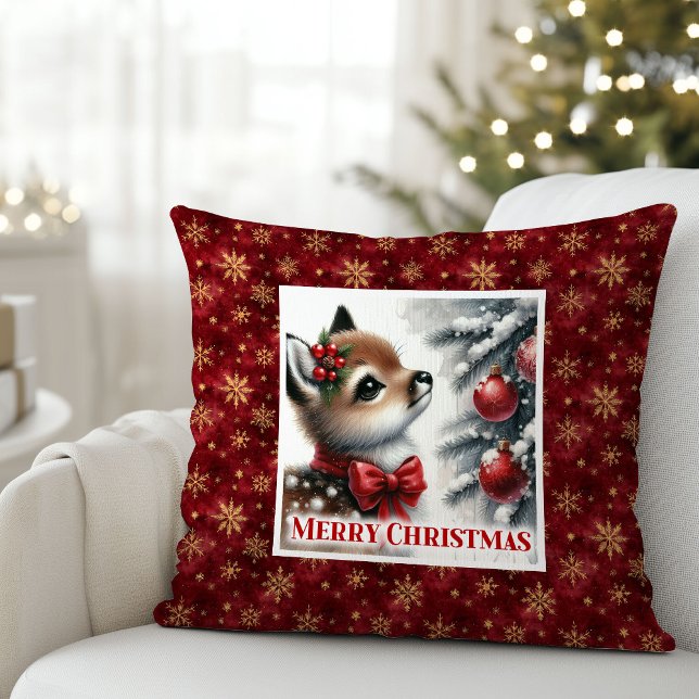 Scène joyeux Noël bébé faon oreiller de Noël (Merry Christmas scene baby fawn Christmas pillow (50))