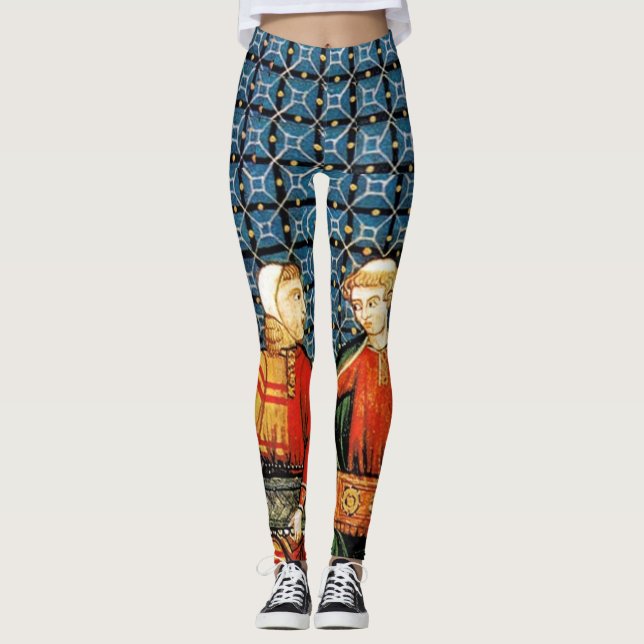 Scène médiévale des joueurs Hurdy Gurdy - Leggings (Devant)