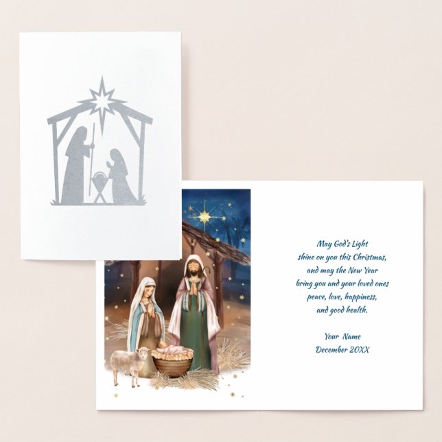 Scène Nativité Luxe Véritable Foil Cartes de Noël (Affichage)