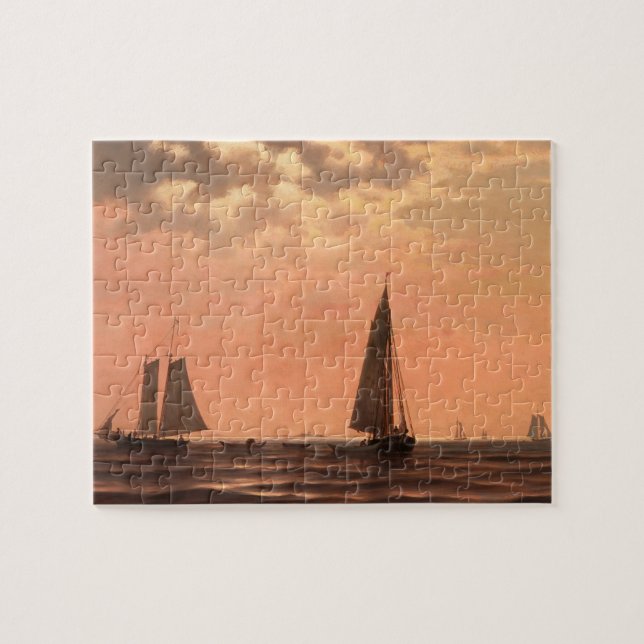 Scène Océanique Nautique Avec Puzzle Navires (Horizontal)