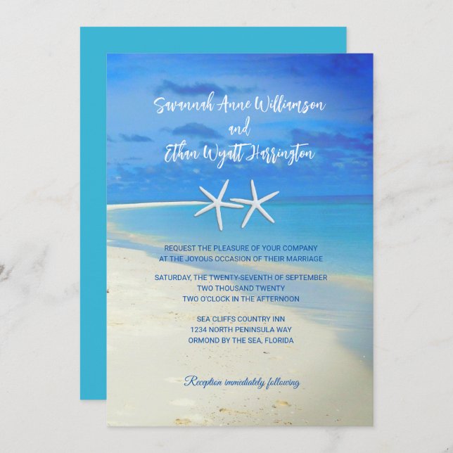 Scène Plage Faire-part de mariage d'étoiles de mer (Devant / Derrière)