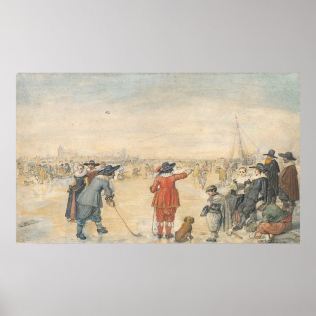 Scène sur la glace - Hendrick Avercamp Poster d'Ar (Devant)