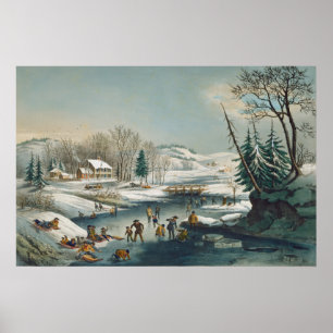 Scènes d'hiver américaines - Poster d'art raffiné 
