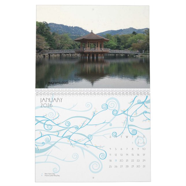 Scènes du Japon calendrier de 12 mois (Jan 2026)