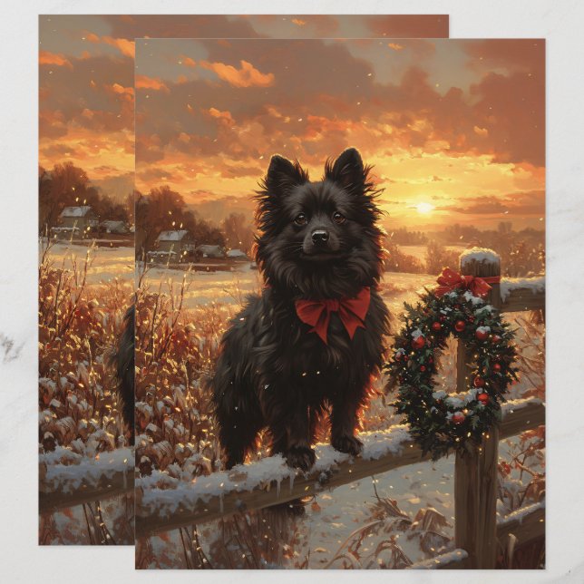 Schipperke Chien Russe Hiver Scrapbook papier (Devant / Derrière)