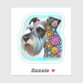 Schnauzer avec Sticker à fleurs