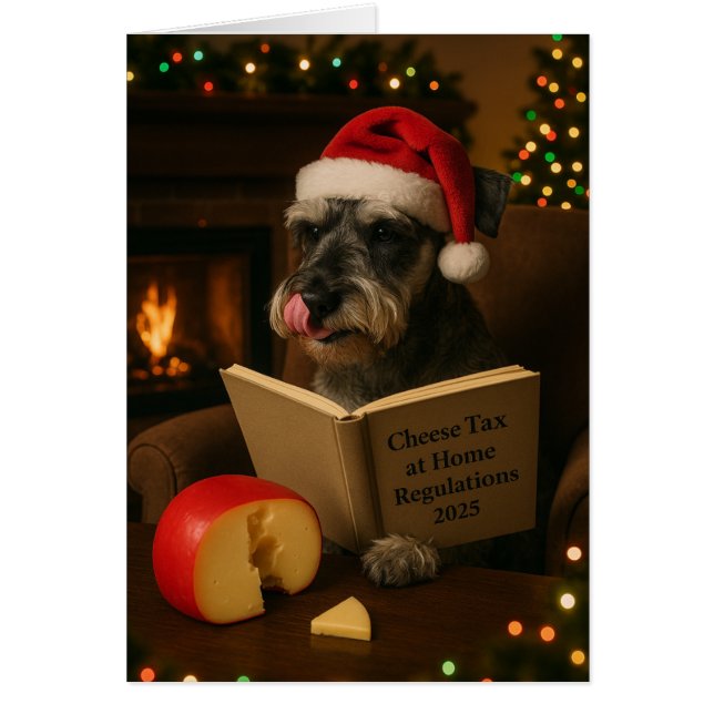 Schnauzer 'Cheese Tax' Christmas card (Devant)