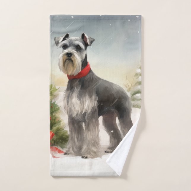 Schnauzer Chien à Noël de neige (Serviette à main)