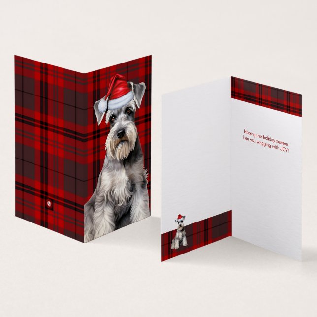 Schnauzer Chien de Noël avec carreau de fête rouge (Inside and Outside)