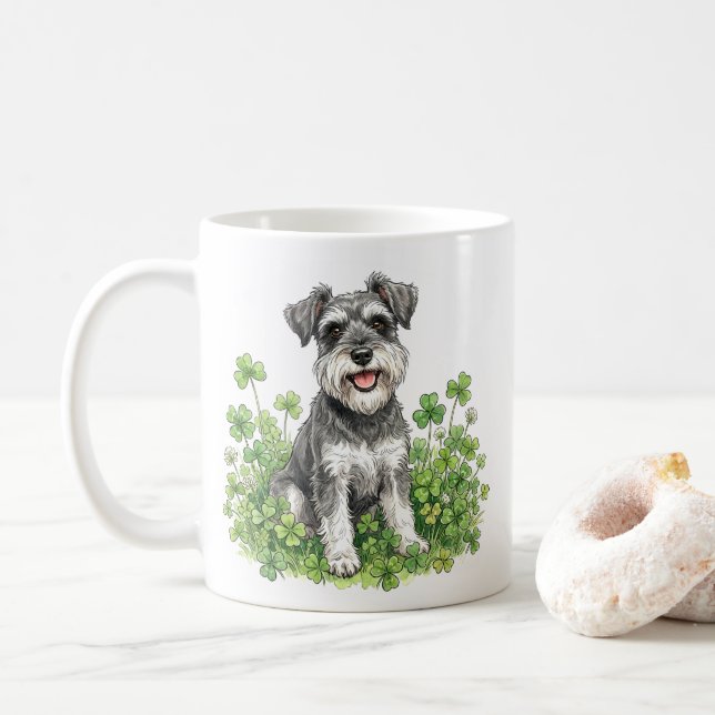 Schnauzer Coffee Mug with Shamrocks (Avec donut)