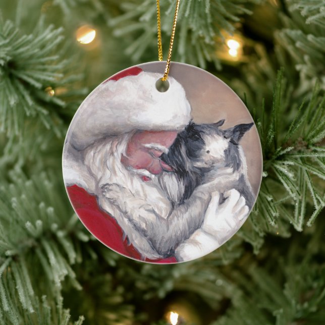 Schnauzer Kissing Père Noël Chien Art ornement de  (Arbre)