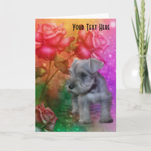 Schnauzer Rose Chien  Carte photo d'art (Devant)