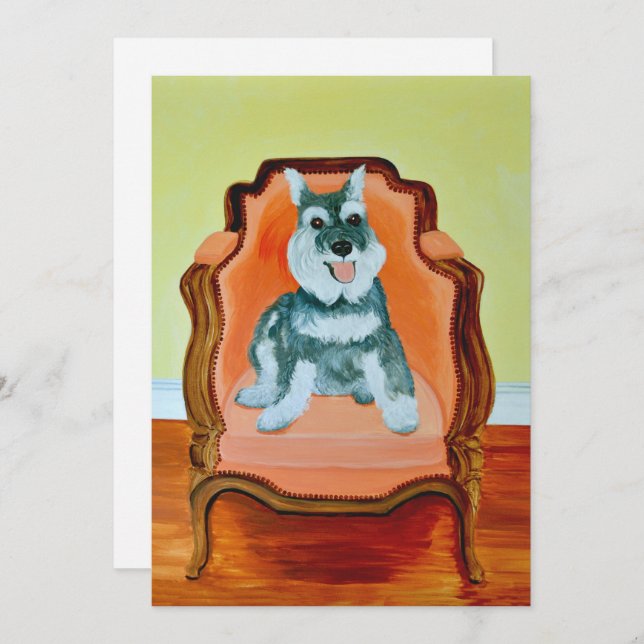 Schnauzer sur une chaise en velours Carte de voeux (Devant / Derrière)