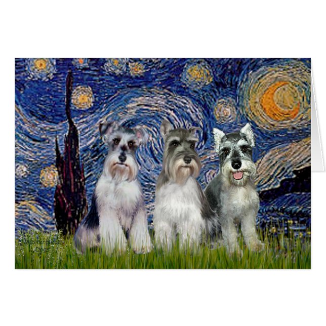 Schnauzers (trois) - Nuit étoilée (Devant horizontal)