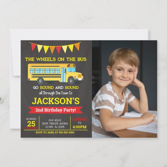 School Bus Birthday Photo Invitation (Devant)