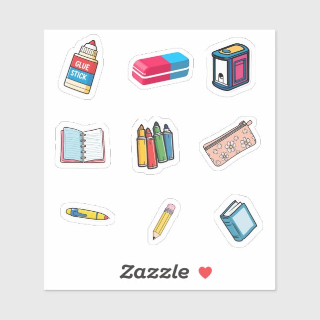 School Supplies Sticker Pack - Cartoon Illustratio (Feuille)