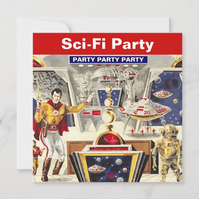 Sci-fi Party Invitations Robot Space Travel (Devant)