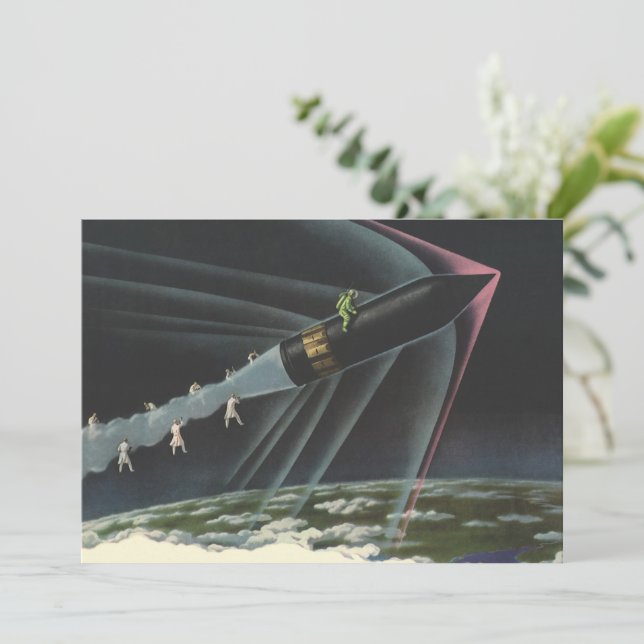 Science-fiction vintage d'un astronaute chevauchan (Debout devant)