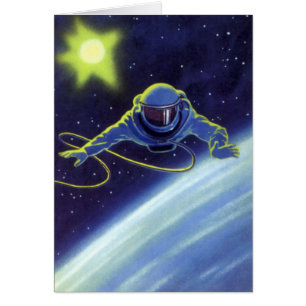 Science-fiction vintage d'un astronaute en sortie 