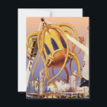 Science-fiction vintage Guerre d'invasion Alien Pi<br><div class="desc">Illustration vintage d'aliens et de robots image de science-fiction mettant en vedette une grande créature extraterrestre futuriste semblable à une pieuvre envahissant une ville et ramassant un bus plein de gens. Un design de bande dessinée rétro de science-fiction avec une créature détruisant une métropole du futur et des gens tombant...</div>