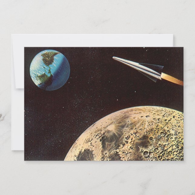 Science-fiction vintage, vaisseau à fusée au-dessu (Devant)