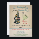 Science Invitation d'anniversaire Microscope<br><div class="desc">Cette invitation colorée à la fête d'anniversaire scientifique présente un microscope vintage sur un arrière - plan neutre et abîmé. L'invitation intelligent parfait pour ado,  tweens,  20ème 21ème 30ème 35ème 45ème 55ème 55ème 60ème 70ème 85ème 85ème 90ème et tout âge !</div>