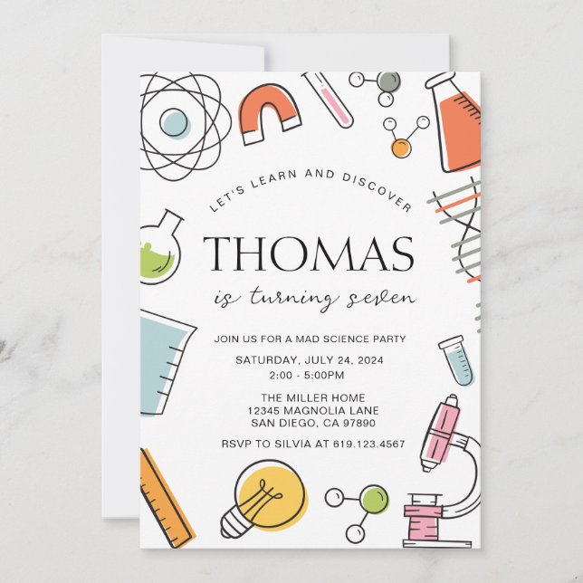 Science Invitation de fête d'anniversaire ・ Mad Sc (Devant)