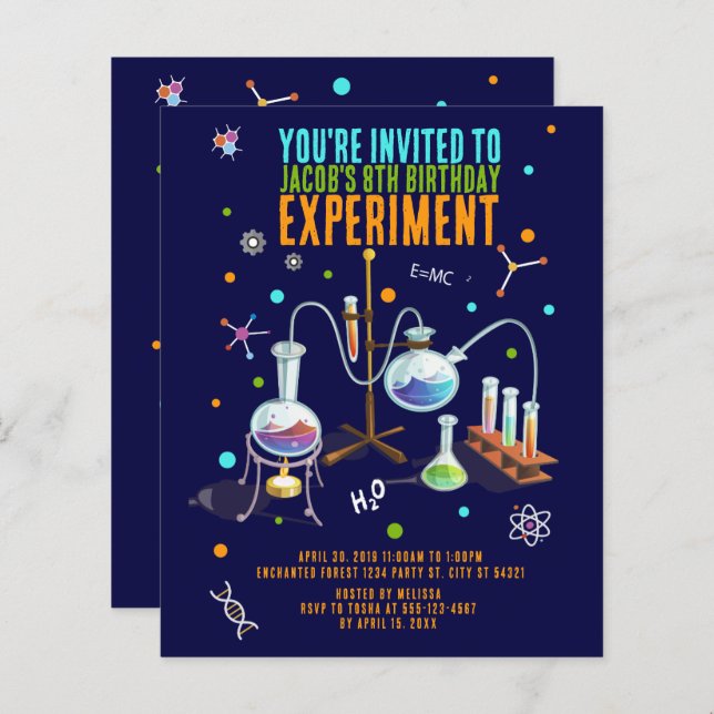Science Invitations d'anniversaire (Devant / Derrière)
