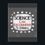 Science Review Carte postale 5 étoiles<br><div class="desc">Un drôle de design typographique qui dit "Science : Can Recommend,  5 Etoiles". C'est du texte en noir et rouge sur un rectangle blanc avec des points blancs amusants autour,  le tout sur un arrière - plan gris.</div>