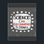 Science Review Carte postale 5 étoiles<br><div class="desc">Un drôle de design typographique qui dit "Science : Can Recommend,  5 Etoiles". C'est du texte en noir et rouge sur un rectangle blanc avec des points blancs amusants autour,  le tout sur un arrière - plan gris.</div>
