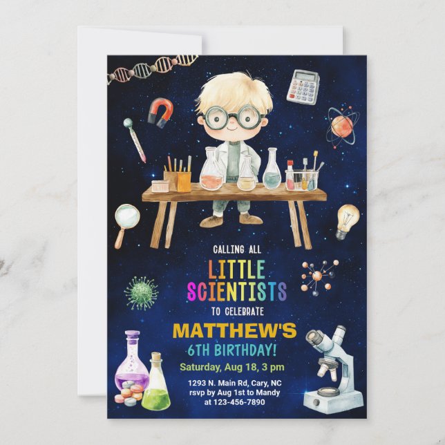 Scientifique, invitation d'anniversaire de science (Devant)