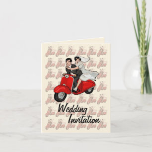 Scooter Boy and Girl  Wedding Invitation Cards