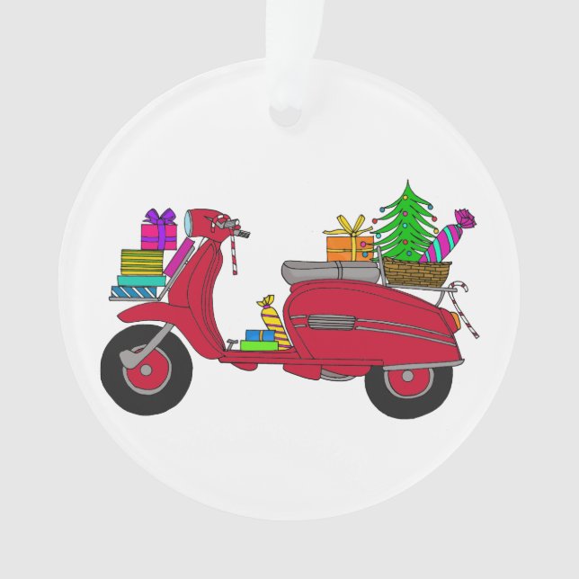 Scooter de Noël dessiné à la main avec cadeaux (devant)