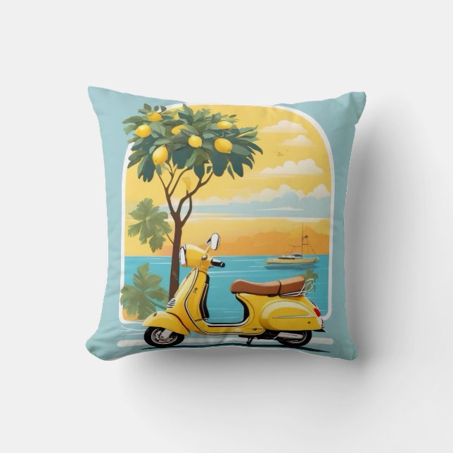 Scooter Jaune Coussin Bleu (Recto)
