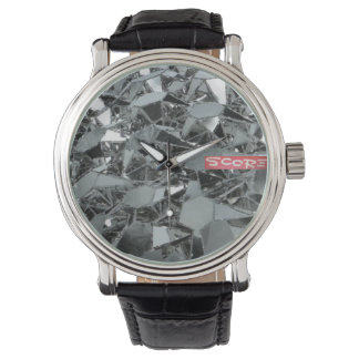 SCORE Montre Vintage bracelet en cuir noir hommes