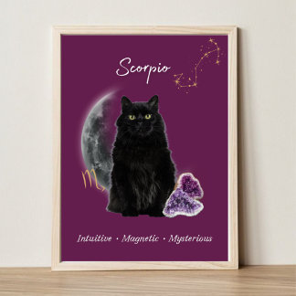 Scorpio Cat Art Print, Zodiac Cat Poster