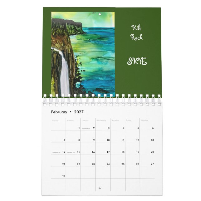 Scotland Skye Art original Peintures Calendrier (Feb 2027)