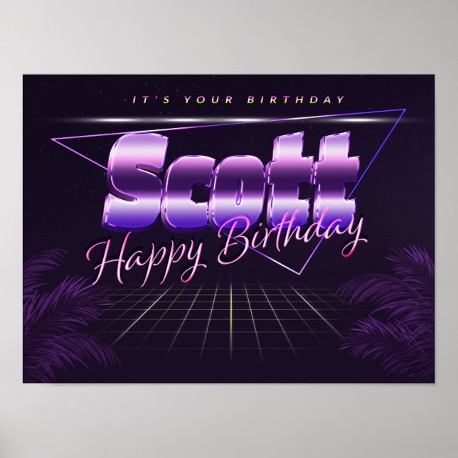 Scott Name Vorname lila retro Poster Geburtstag (Devant)
