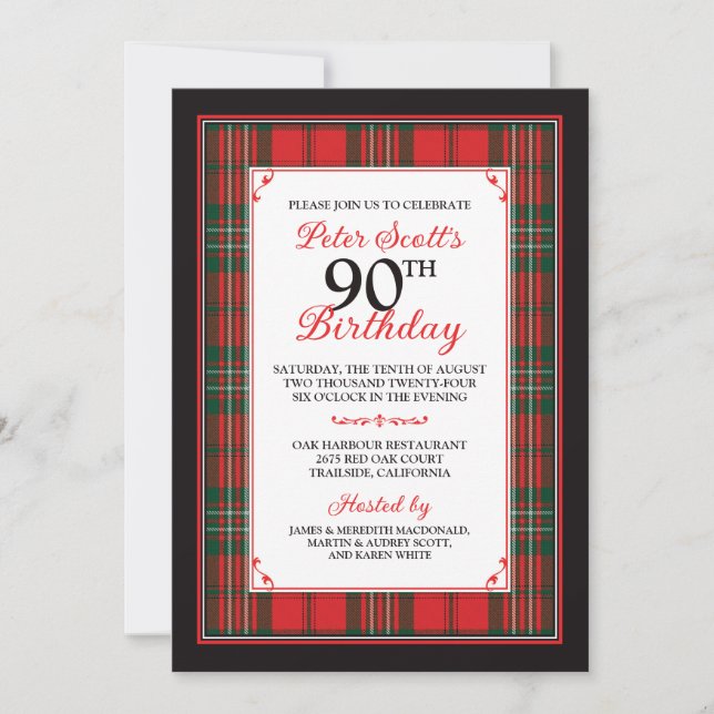 Scott Tartan 90th Birthday Invitation (Devant)