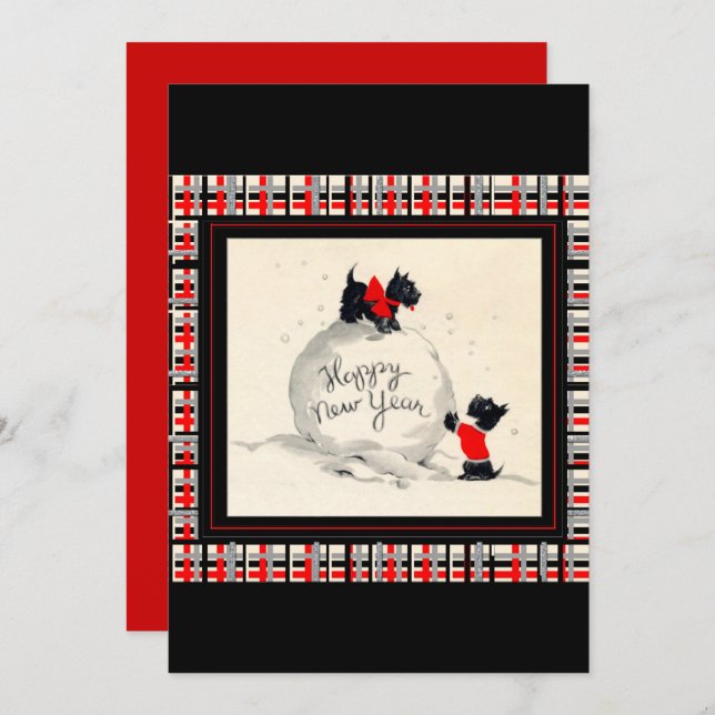 Scottie Dog New Years Invitation flat card (Devant / Derrière)