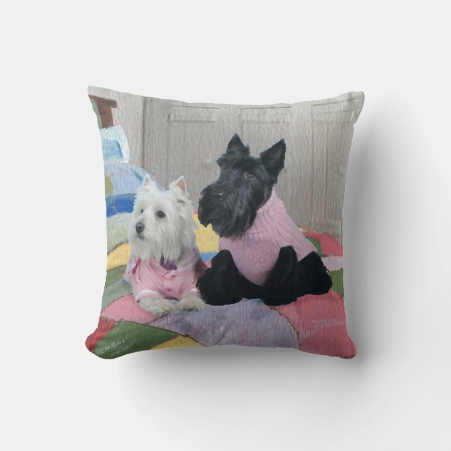 Scottie et Westie - Coussin d'hiver pour Terrier (Recto)