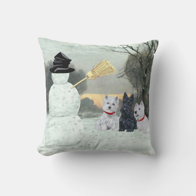 Scottie et Westies - Coussin d'hiver pour Terrier (Recto)