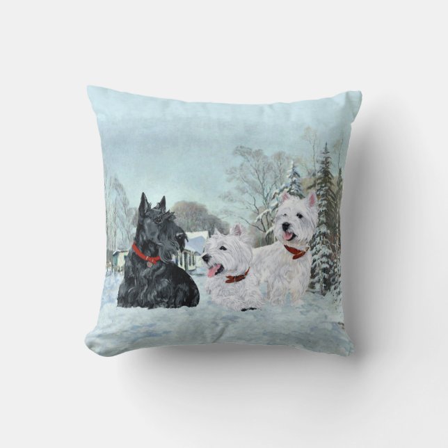 Scottie et Westies - Terrier Winter Coussin (Recto)