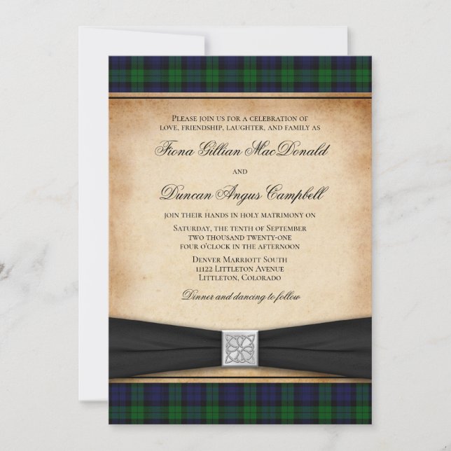 Scottish Black Watch Tartan Faire-part de mariage (Devant)