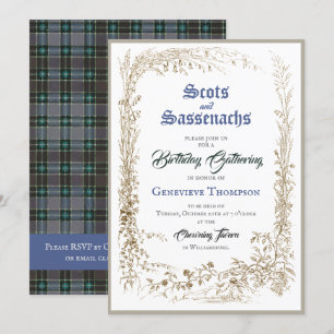 Scottish Flora Sassenach Blue Birthday Invitation